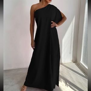 One shoulder split thigh maxi dress
